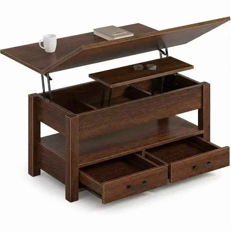 Height-adjustable coffee table - modular design with storage drawers and hidden shelves to save space, perfect for the living room, black.
