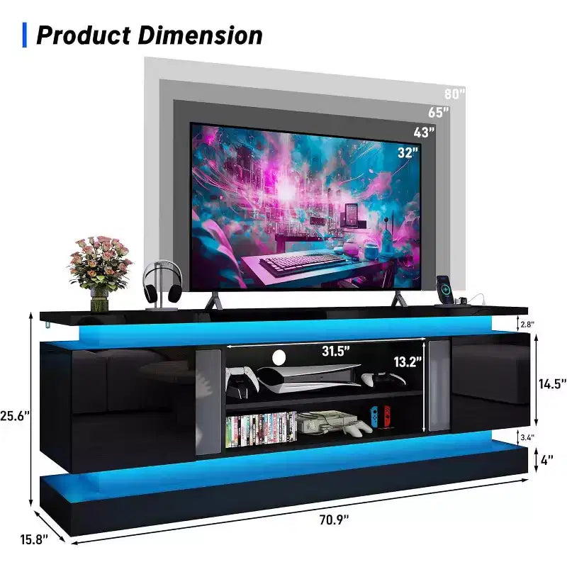 BALHAM TRADE-71 TV Stands for 85/80/75  TV with 2 Storage Cabinets Dual LED Lights Strips