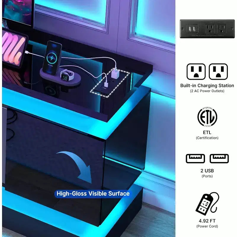 BALHAM TRADE-71 TV Stands for 85/80/75  TV with 2 Storage Cabinets Dual LED Lights Strips