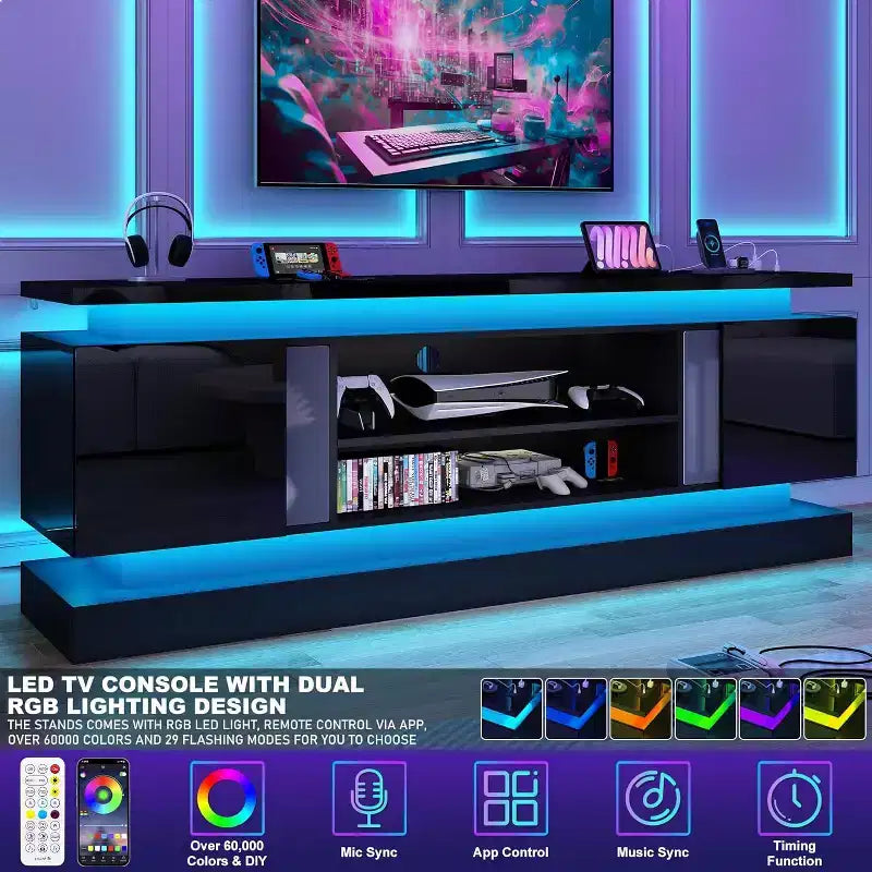 BALHAM TRADE-71 TV Stands for 85/80/75  TV with 2 Storage Cabinets Dual LED Lights Strips