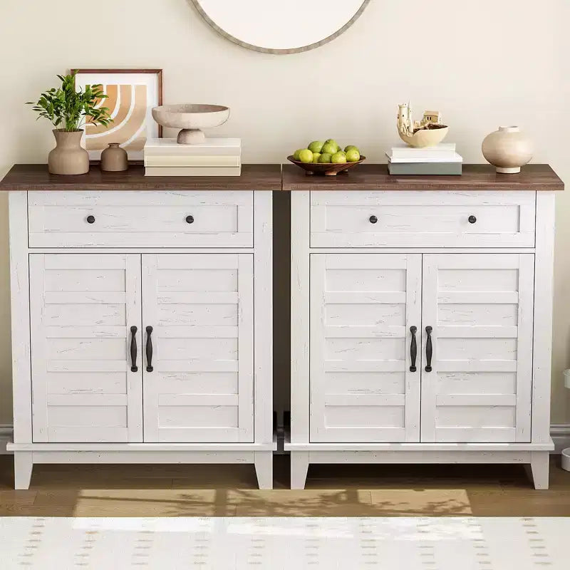 Buffet Cabinet, 2 Set Sideboard Cabinet with Doors, Modern Coffee Bar with Adjustable Shelves, Kitchen Storage