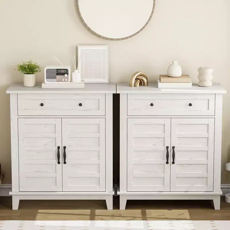 Buffet Cabinet, 2 Set Sideboard Cabinet with Doors, Modern Coffee Bar with Adjustable Shelves, Kitchen Storage