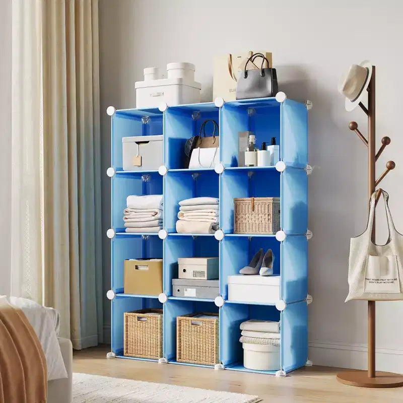 Modular 12 Cube Storage Organizer Set, 6-Cube Stackable Plastic & Steel Shelf Unit with Anti-Tip Safety Kit, for Custom Closet, Bedroom, and Office