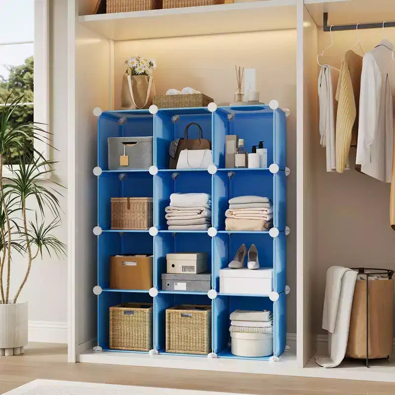 Modular 12 Cube Storage Organizer Set, 6-Cube Stackable Plastic & Steel Shelf Unit with Anti-Tip Safety Kit, for Custom Closet, Bedroom, and Office