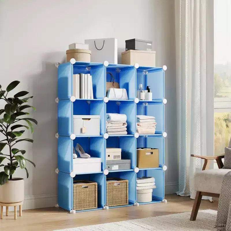 Modular 12 Cube Storage Organizer Set, 6-Cube Stackable Plastic & Steel Shelf Unit with Anti-Tip Safety Kit, for Custom Closet, Bedroom, and Office