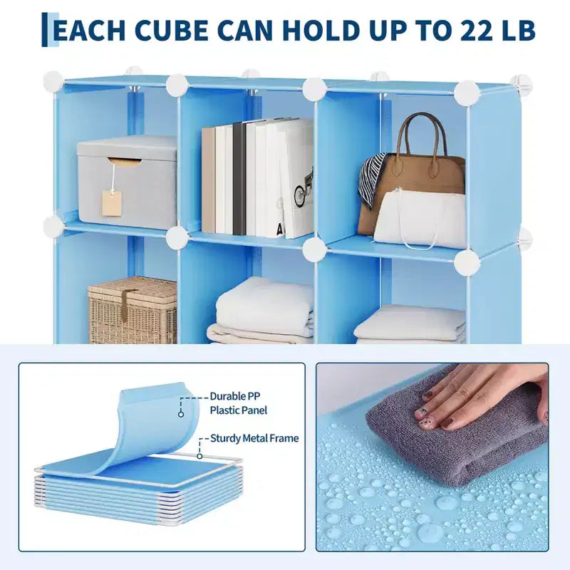 Modular 12 Cube Storage Organizer Set, 6-Cube Stackable Plastic & Steel Shelf Unit with Anti-Tip Safety Kit, for Custom Closet, Bedroom, and Office