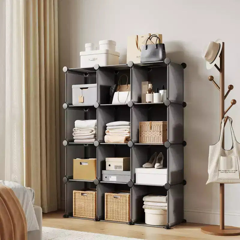 Modular 12 Cube Storage Organizer Set, 6-Cube Stackable Plastic & Steel Shelf Unit with Anti-Tip Safety Kit, for Custom Closet, Bedroom, and Office