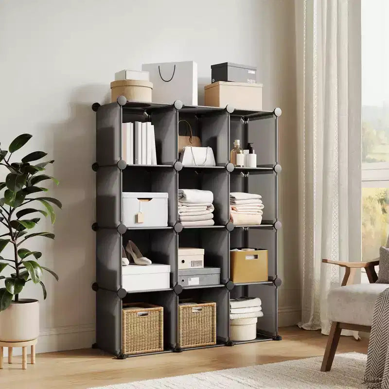 Modular 12 Cube Storage Organizer Set, 6-Cube Stackable Plastic & Steel Shelf Unit with Anti-Tip Safety Kit, for Custom Closet, Bedroom, and Office
