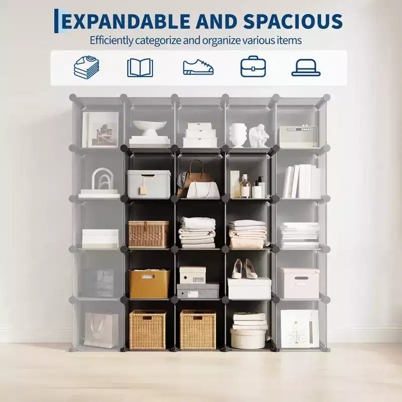 Modular 12 Cube Storage Organizer Set, 6-Cube Stackable Plastic & Steel Shelf Unit with Anti-Tip Safety Kit, for Custom Closet, Bedroom, and Office