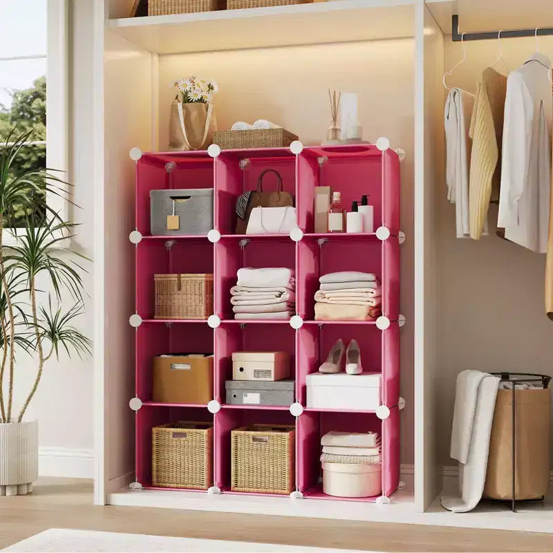 Modular 12 Cube Storage Organizer Set, 6-Cube Stackable Plastic & Steel Shelf Unit with Anti-Tip Safety Kit, for Custom Closet, Bedroom, and Office