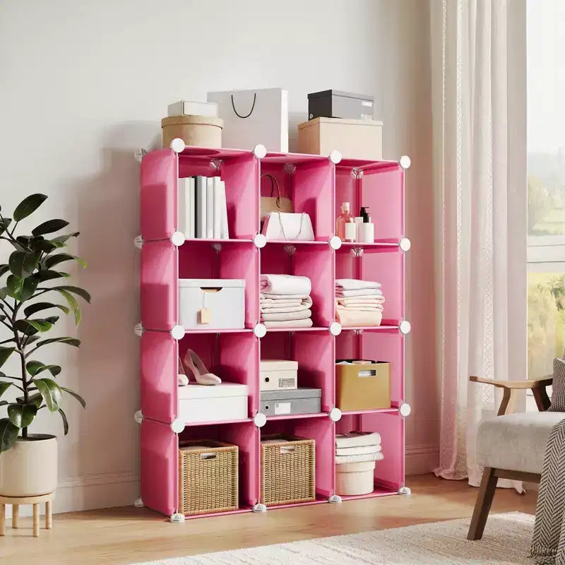 Modular 12 Cube Storage Organizer Set, 6-Cube Stackable Plastic & Steel Shelf Unit with Anti-Tip Safety Kit, for Custom Closet, Bedroom, and Office