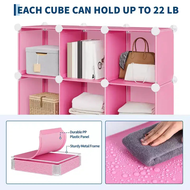 Modular 12 Cube Storage Organizer Set, 6-Cube Stackable Plastic & Steel Shelf Unit with Anti-Tip Safety Kit, for Custom Closet, Bedroom, and Office