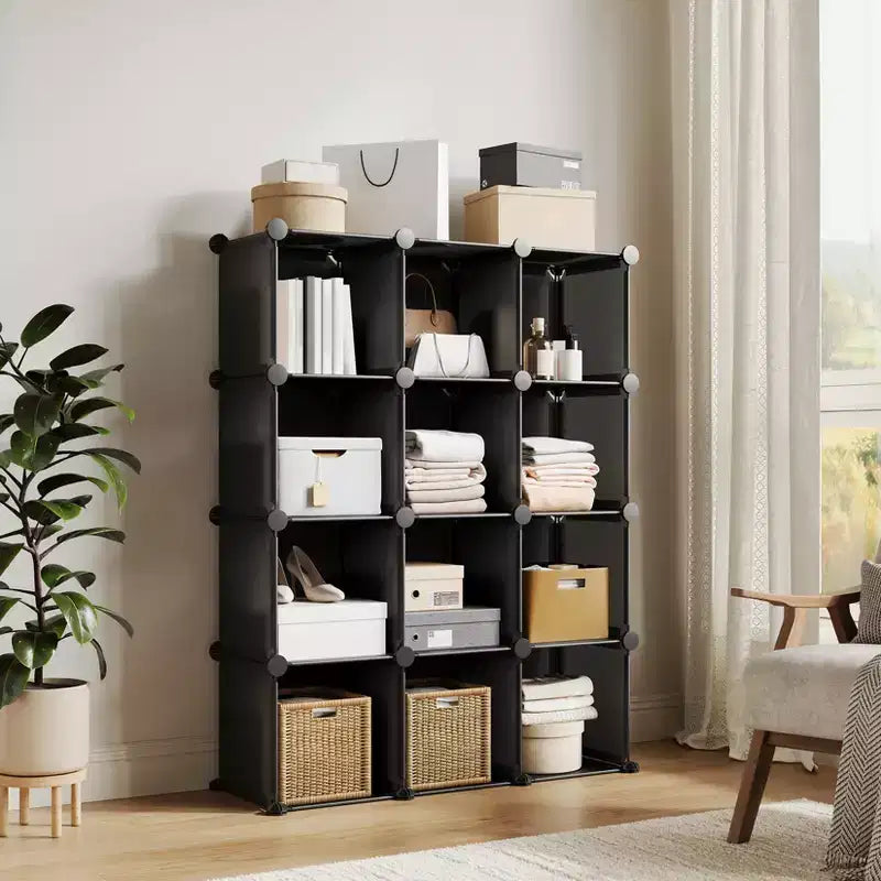 Modular 12 Cube Storage Organizer Set, 6-Cube Stackable Plastic & Steel Shelf Unit with Anti-Tip Safety Kit, for Custom Closet, Bedroom, and Office