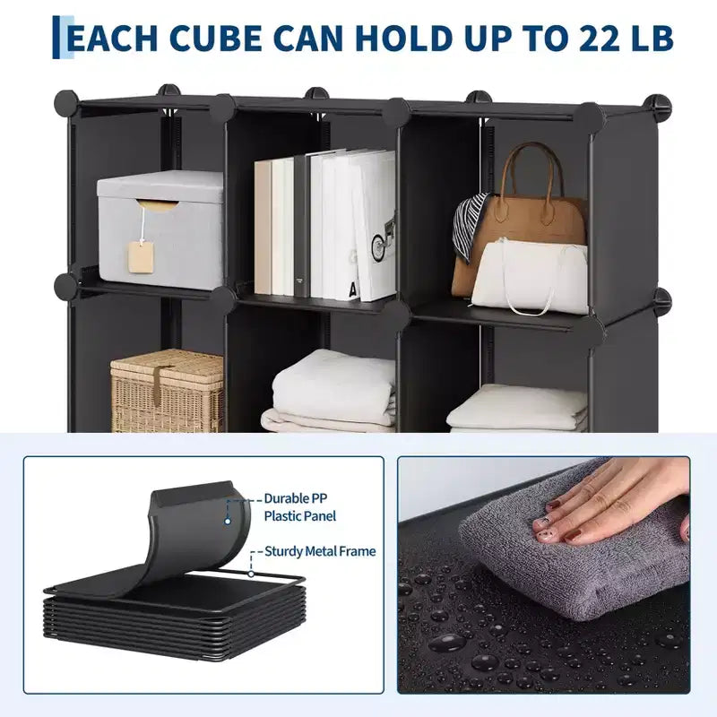 Modular 12 Cube Storage Organizer Set, 6-Cube Stackable Plastic & Steel Shelf Unit with Anti-Tip Safety Kit, for Custom Closet, Bedroom, and Office