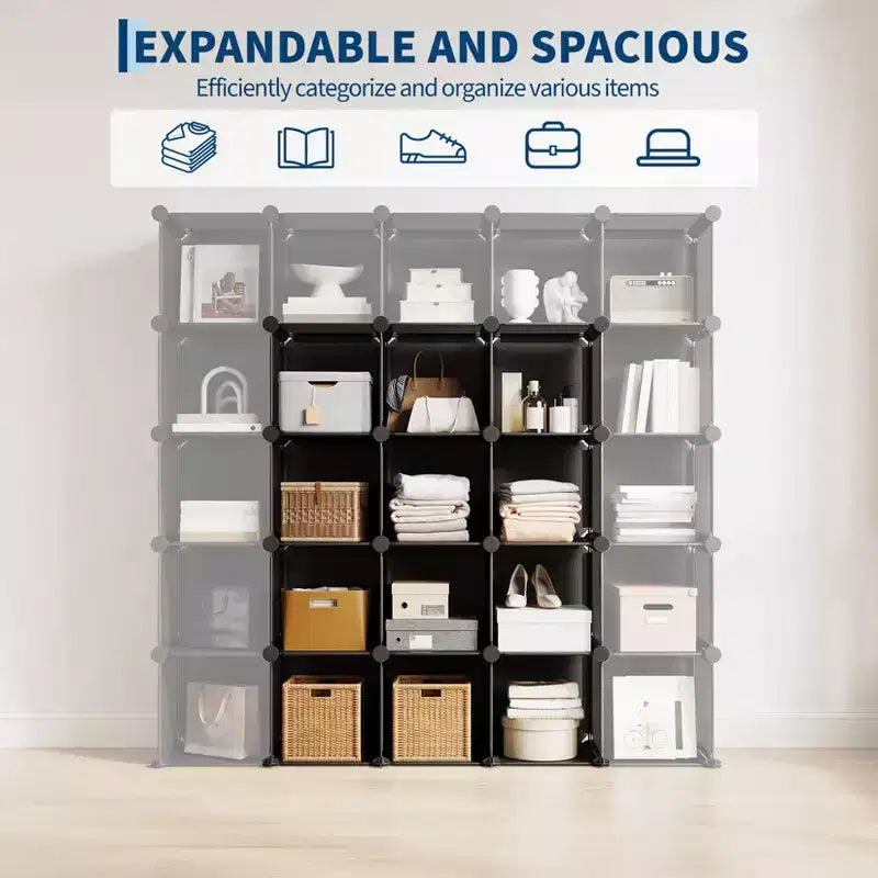 Modular 12 Cube Storage Organizer Set, 6-Cube Stackable Plastic & Steel Shelf Unit with Anti-Tip Safety Kit, for Custom Closet, Bedroom, and Office