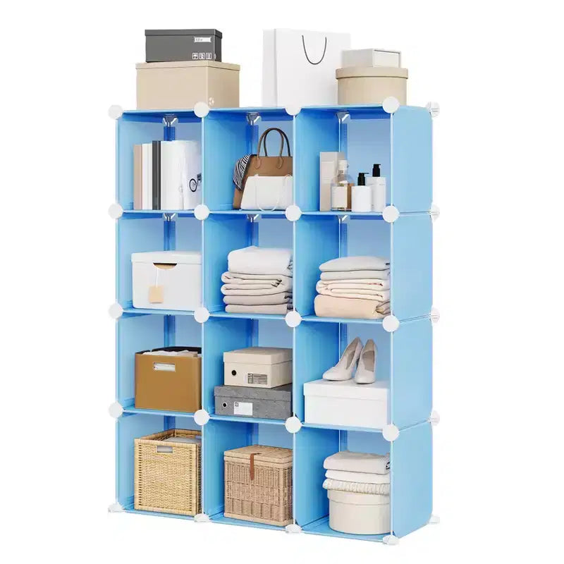 Modular 12 Cube Storage Organizer Set, 6-Cube Stackable Plastic & Steel Shelf Unit with Anti-Tip Safety Kit, for Custom Closet, Bedroom, and Office