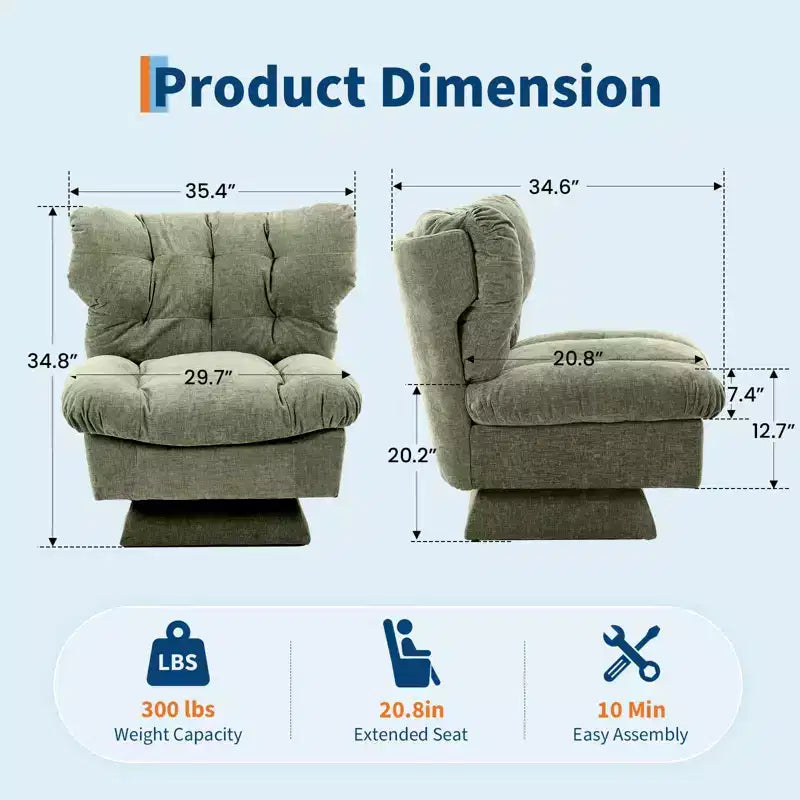 Modern Swivel Accent Chair, 360 Lounge Chair, Thick Cushion, Cozy Upholstered, for Bedroom, Apartment, Office