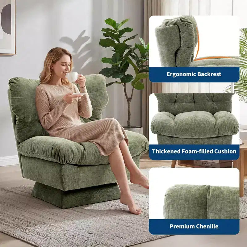 Modern Swivel Accent Chair, 360 Lounge Chair, Thick Cushion, Cozy Upholstered, for Bedroom, Apartment, Office