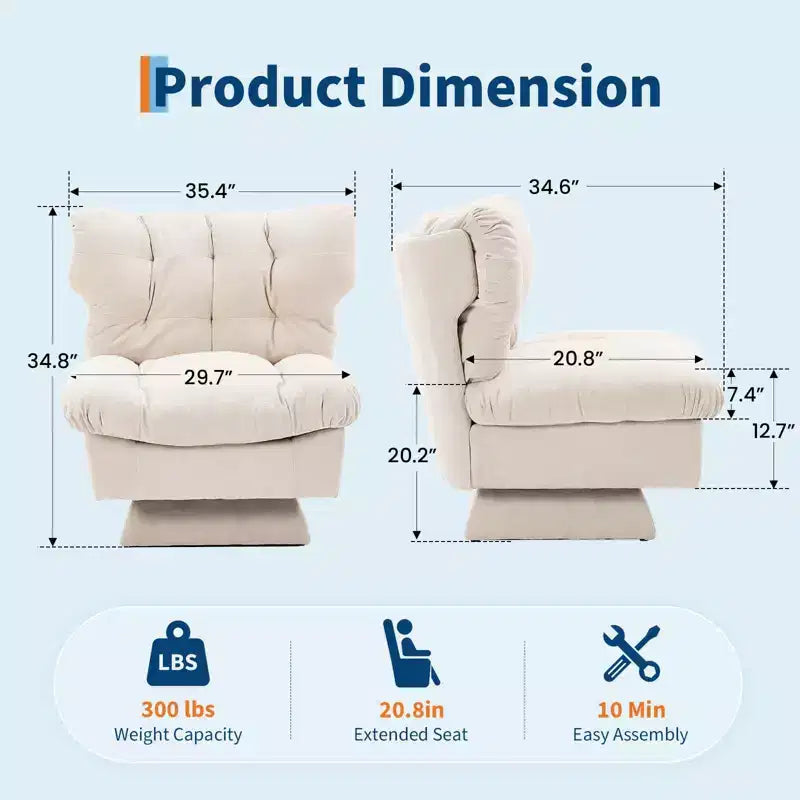 Modern Swivel Accent Chair, 360 Lounge Chair, Thick Cushion, Cozy Upholstered, for Bedroom, Apartment, Office