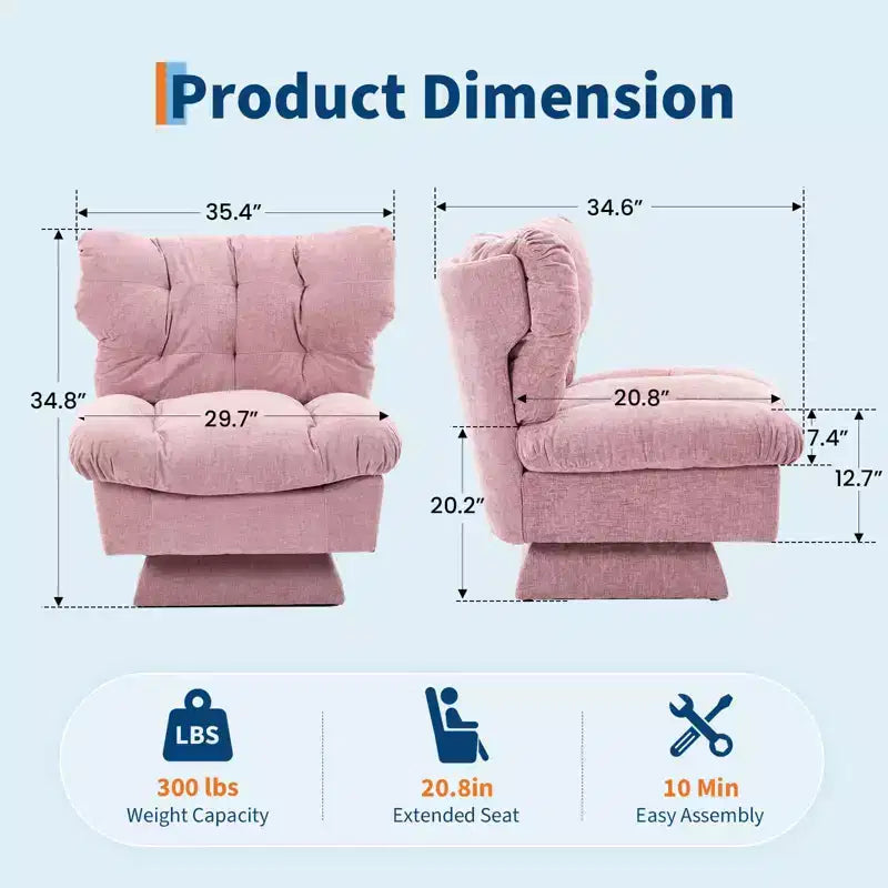 Modern Swivel Accent Chair, 360 Lounge Chair, Thick Cushion, Cozy Upholstered, for Bedroom, Apartment, Office