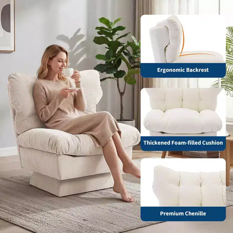 Modern Swivel Accent Chair, 360 Lounge Chair, Thick Cushion, Cozy Upholstered, for Bedroom, Apartment, Office
