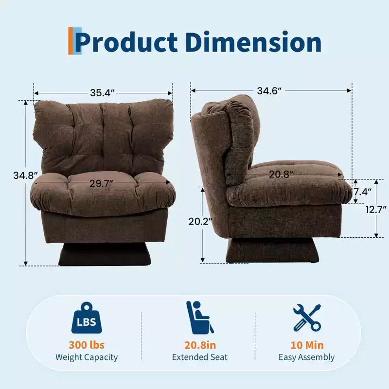 Modern Swivel Accent Chair, 360 Lounge Chair, Thick Cushion, Cozy Upholstered, for Bedroom, Apartment, Office