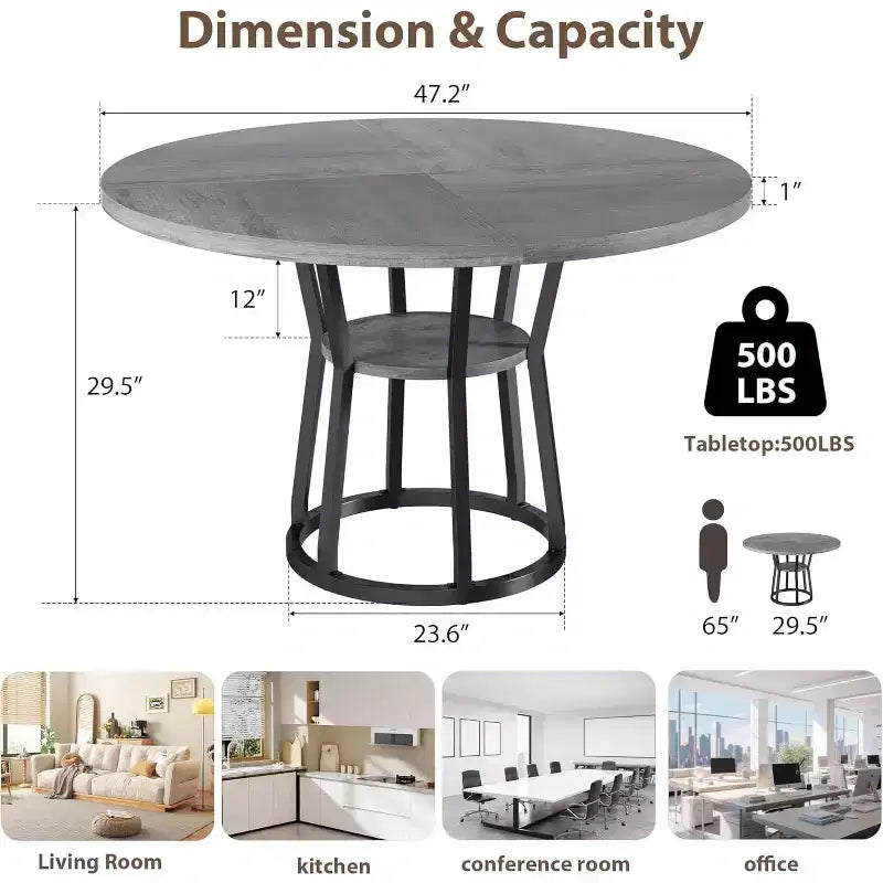 47 in Inch Round Dining Table for 4, Farmhouse Dining Room Circle Dinner Table,Space Saving Wood Kitchen & Dining Room Furniture, Round Tables