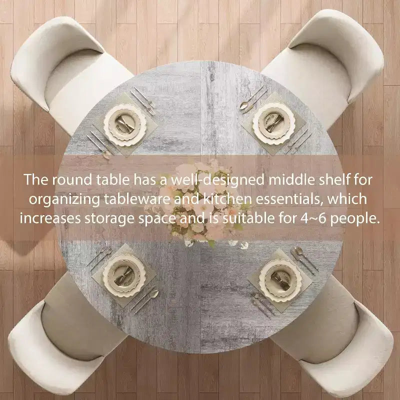 47 in Inch Round Dining Table for 4, Farmhouse Dining Room Circle Dinner Table,Space Saving Wood Kitchen & Dining Room Furniture, Round Tables