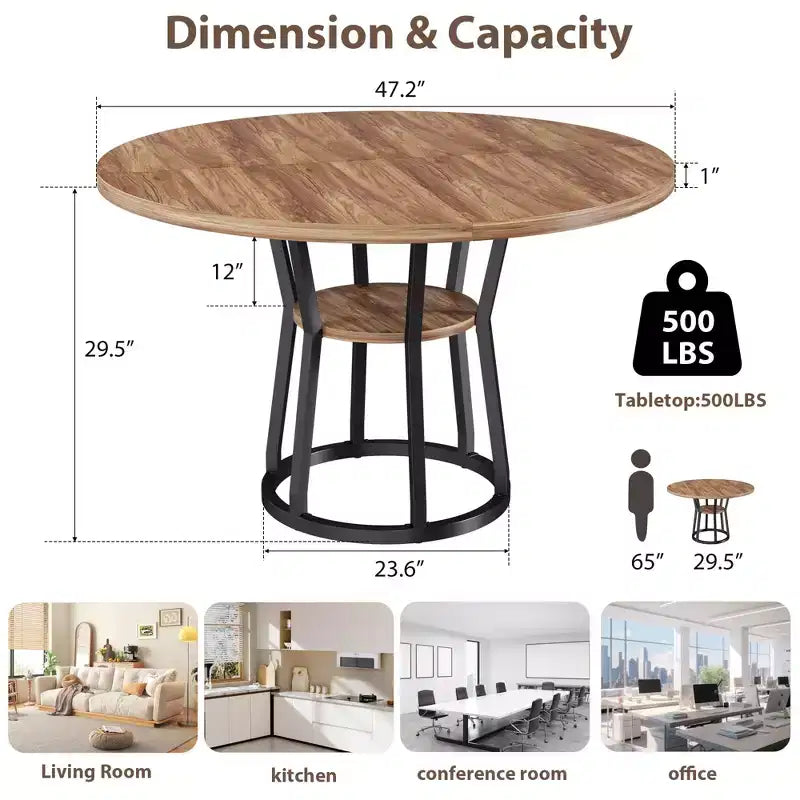 47 in Inch Round Dining Table for 4, Farmhouse Dining Room Circle Dinner Table,Space Saving Wood Kitchen & Dining Room Furniture, Round Tables