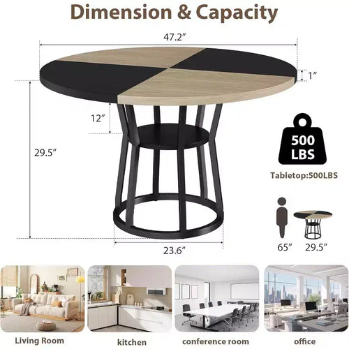 47 in Inch Round Dining Table for 4, Farmhouse Dining Room Circle Dinner Table,Space Saving Wood Kitchen & Dining Room Furniture, Round Tables