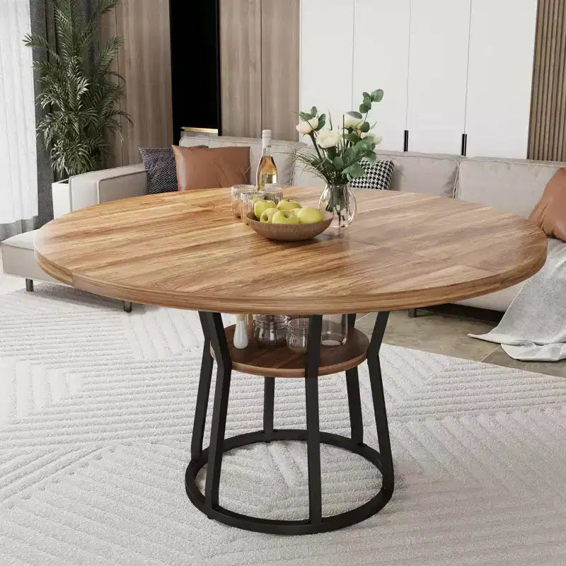47 in Inch Round Dining Table for 4, Farmhouse Dining Room Circle Dinner Table,Space Saving Wood Kitchen & Dining Room Furniture, Round Tables