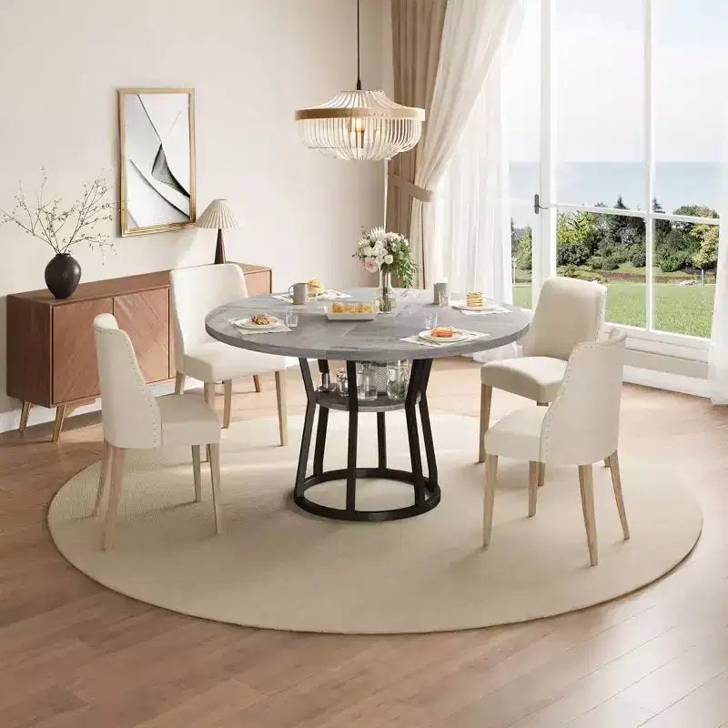 47 in Inch Round Dining Table for 4, Farmhouse Dining Room Circle Dinner Table,Space Saving Wood Kitchen & Dining Room Furniture, Round Tables