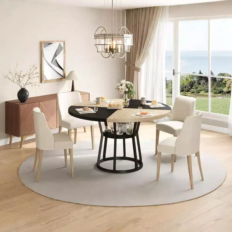 47 in Inch Round Dining Table for 4, Farmhouse Dining Room Circle Dinner Table,Space Saving Wood Kitchen & Dining Room Furniture, Round Tables