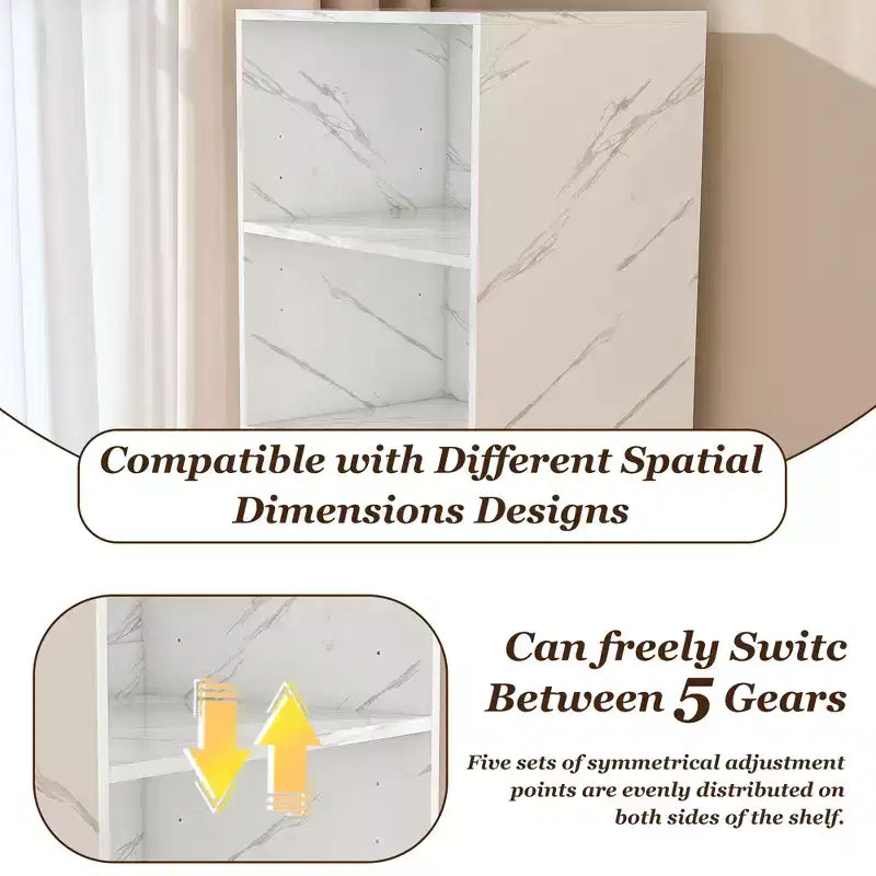 Extendable Desk with Storage & Wheels, Foldable Office Desk for Small Spaces, White Marble