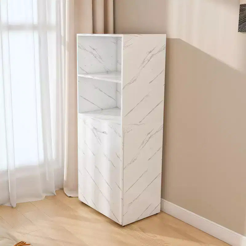 Extendable Desk with Storage & Wheels, Foldable Office Desk for Small Spaces, White Marble