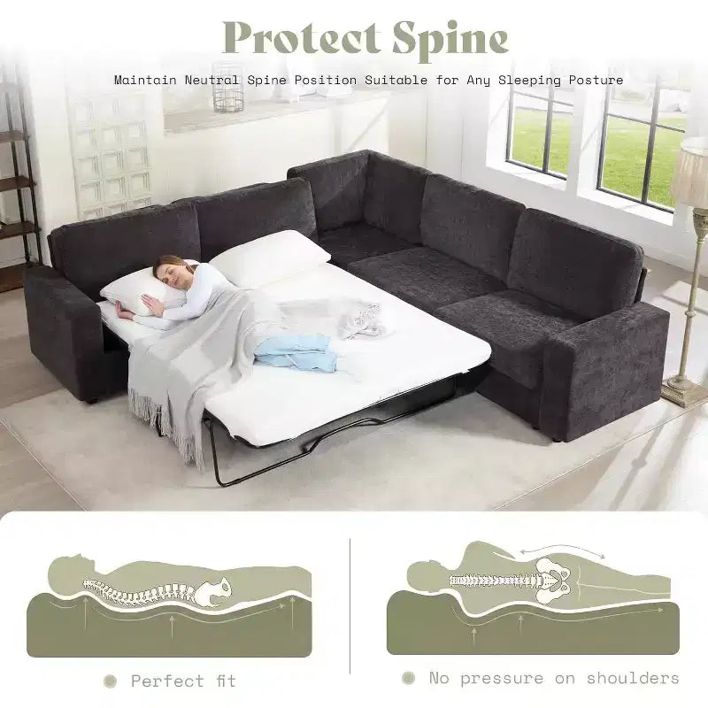 AMERLIFE 106 Oversized L-Shaped Sleeper Sofa with Pull-Out Bed, Storage Chaise