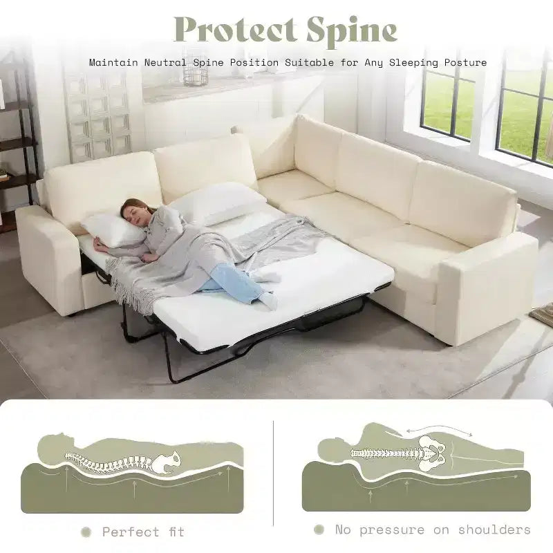 AMERLIFE 106 Oversized L-Shaped Sleeper Sofa with Pull-Out Bed, Storage Chaise