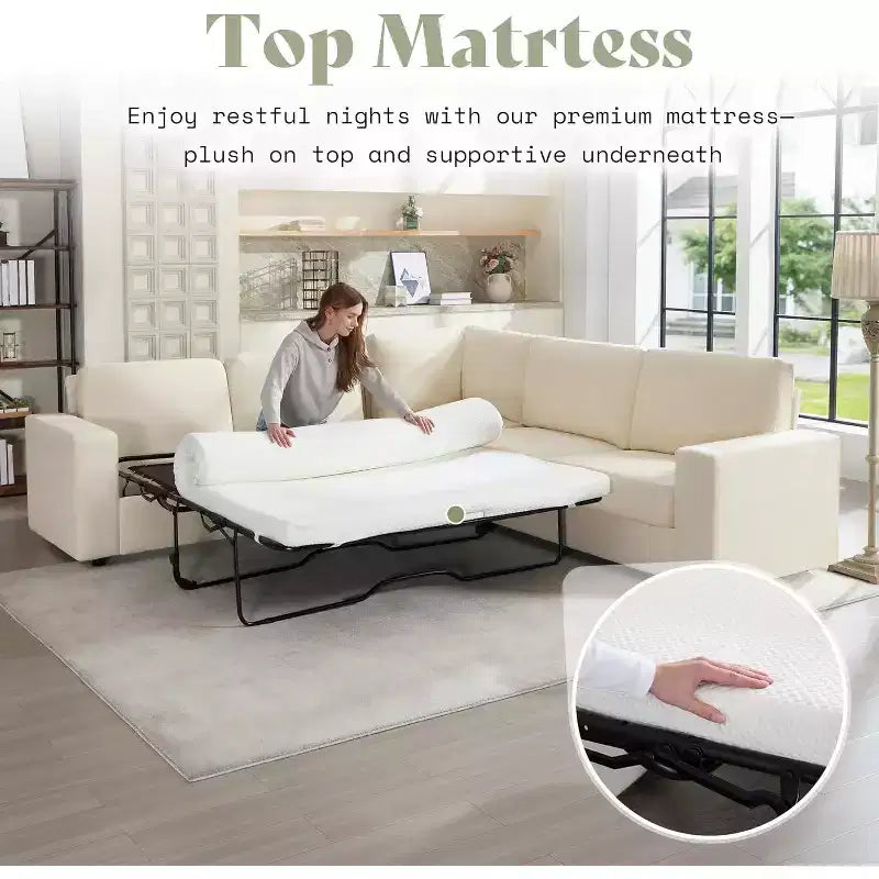 AMERLIFE 106 Oversized L-Shaped Sleeper Sofa with Pull-Out Bed, Storage Chaise