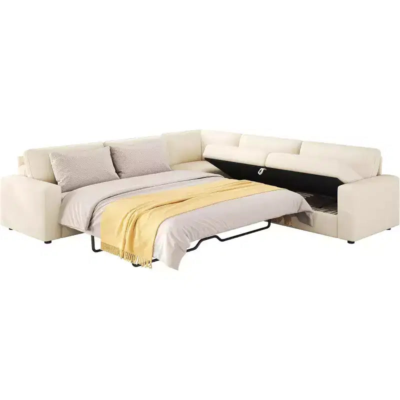 AMERLIFE 106 Oversized L-Shaped Sleeper Sofa with Pull-Out Bed, Storage Chaise