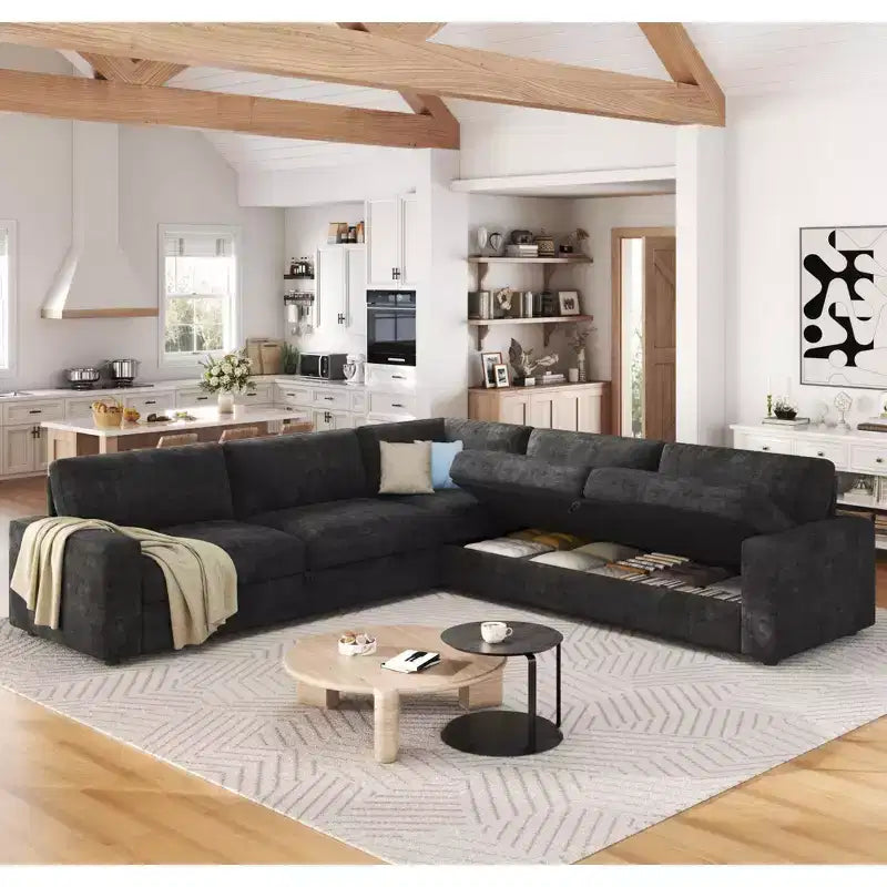 AMERLIFE 106 Oversized L-Shaped Sleeper Sofa with Pull-Out Bed, Storage Chaise