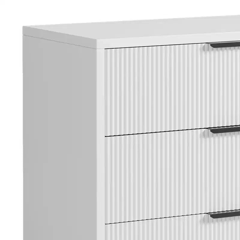 Dresser, Chest of Drawers - 29.9 Fluted 3-Drawer with Metal Legs & Anti-Tip Device, White Storage for Bedroom, Entryway