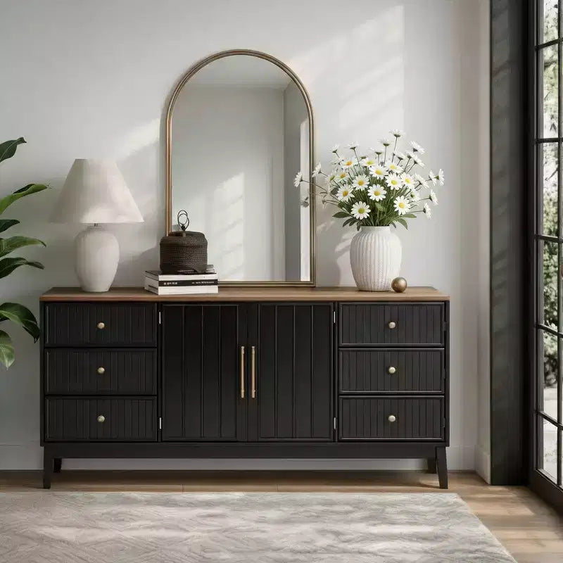 Christopher Knight Home Belmont 60 Modern Sideboard Buffet Cabinet with 6 Drawers and Adjustable Shelf