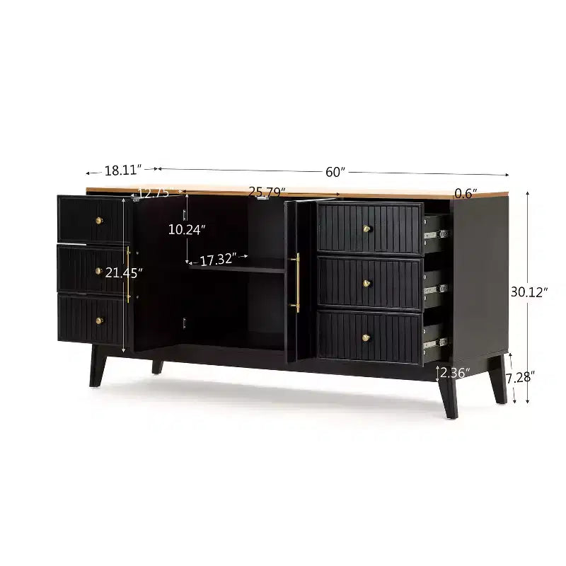 Christopher Knight Home Belmont 60 Modern Sideboard Buffet Cabinet with 6 Drawers and Adjustable Shelf