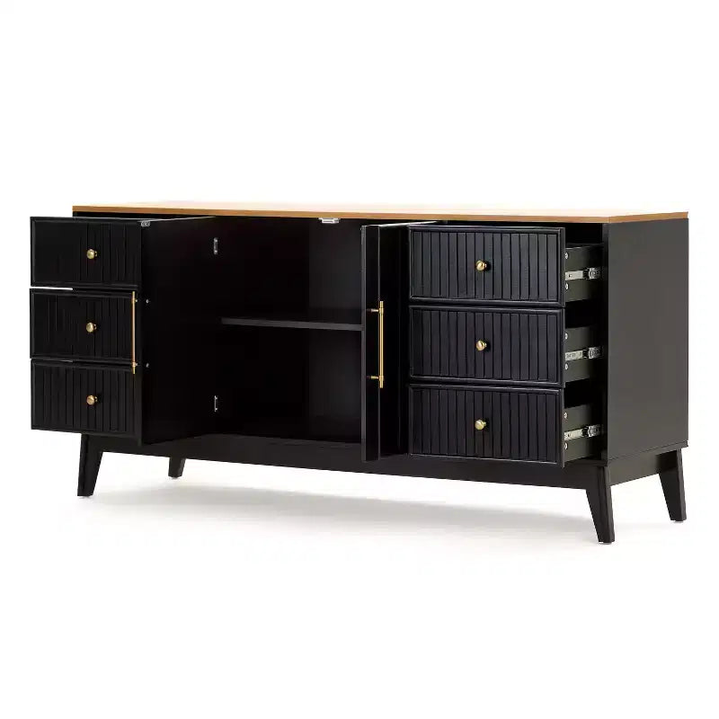Christopher Knight Home Belmont 60 Modern Sideboard Buffet Cabinet with 6 Drawers and Adjustable Shelf