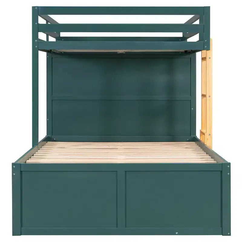 Whisen Full Bunk Bed Frame with 2 Large Drawers & 5 Small Drawers & Small Wardrobe