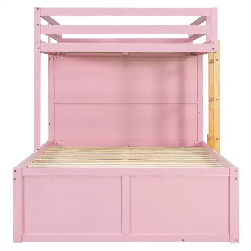 Whisen Full Bunk Bed Frame with 2 Large Drawers & 5 Small Drawers & Small Wardrobe