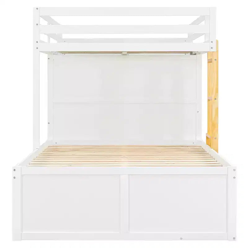 Whisen Full Bunk Bed Frame with 2 Large Drawers & 5 Small Drawers & Small Wardrobe