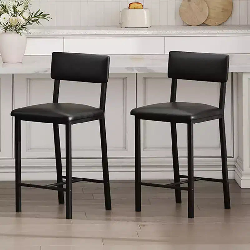 PU Leather Counter Height Bar Stools Set of 2  Backrest, Footrest, Thick Cushion  Black  for Dining Room, Kitchen Island, Apartment Bar