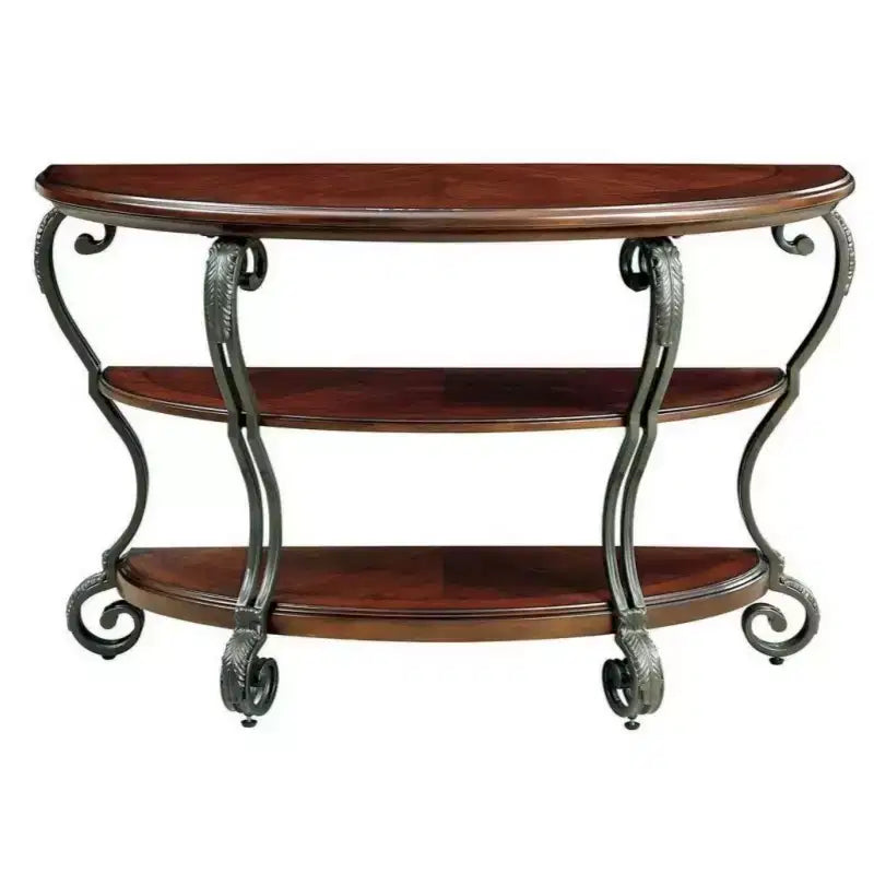 GDFStudio Nelly Traditional Solid Wood Console Table with Open Shelf and Ornate Scroll Metal Legs