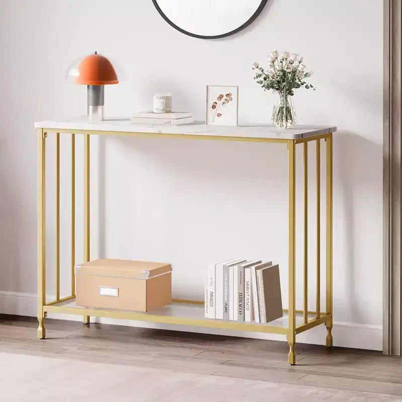Narrow Console Table with 2-Tier Storage Shelves, Industrial Sofa Side Table, Open Display Stand for Hallway, Living Room, Foyer, Office, Bedroom